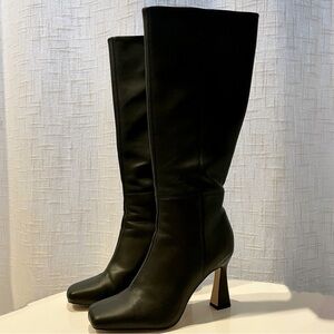 Sam Edelman Circus NY Emmy Black Leather Heel Boots Square Toe
